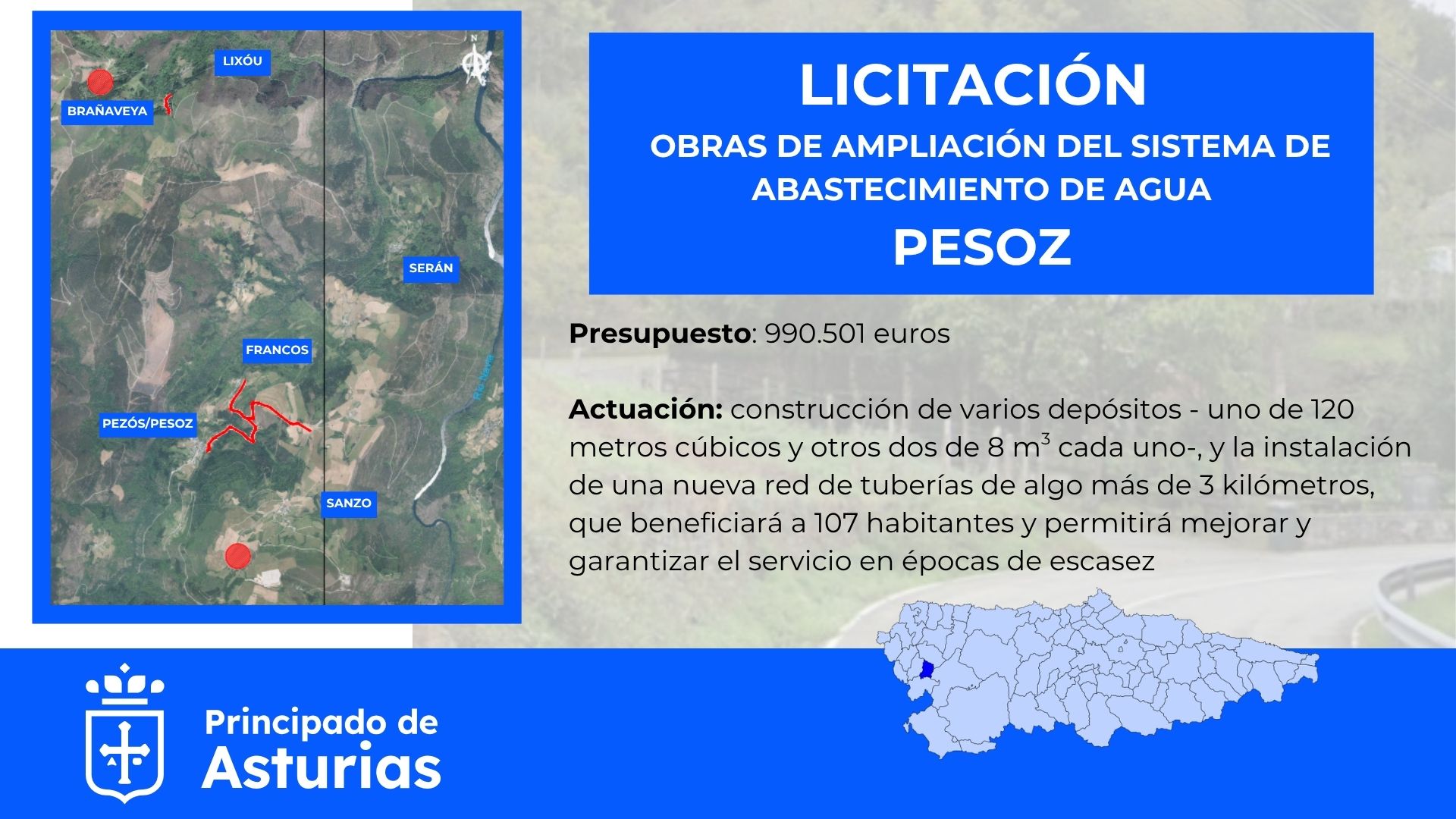 Imagen - El Principado destina más de 990.000 euros a reforzar el sistema de abastecimiento de agua de Pesoz