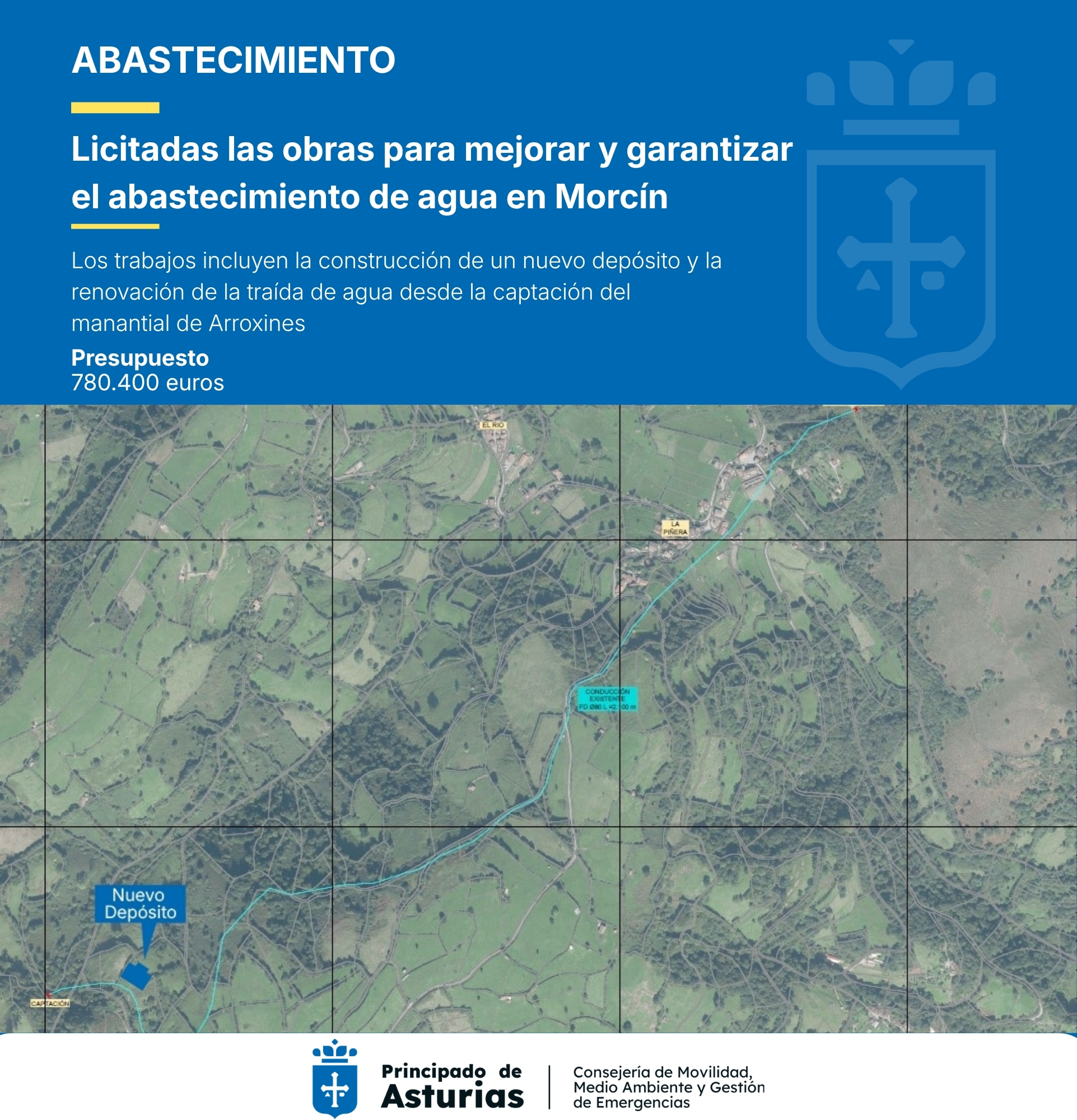 Imagen - El Gobierno de Asturias licita en 780.400 euros la renovación de la traída de agua en Morcín para reforzar la capacidad de almacenamiento y garantizar el suministro